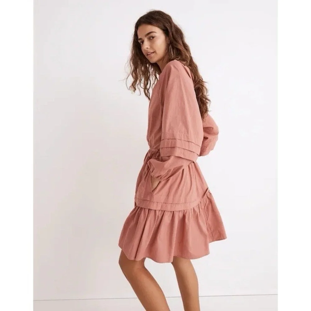 Madewell Large Cotton Poplin Tiered Mini Dress Mauve Boho Cottagecore $128 NWT - Picture 8 of 11